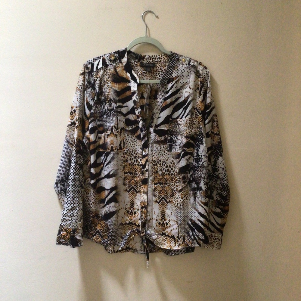 Thalia Sodi Long Sleeve Utility Shirt Animal Print